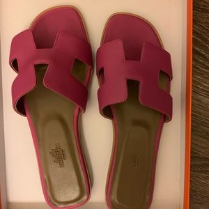 Hermes Oran pink epsom leather sandals size 38
